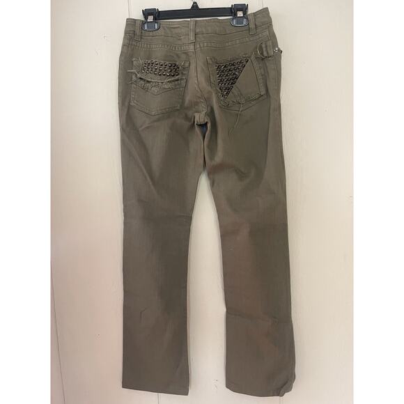 Zadig & Voltaire Green Studded Distressed London Grunge Straight Leg Jeans 25 - Picture 3 of 9